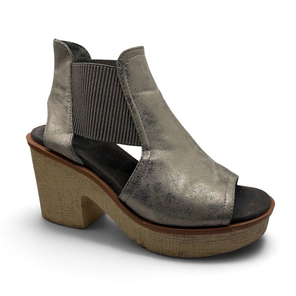 Pierre Dumas Metallic Silver Open-Toe Platform Block Heel Sandal Booties Size 6